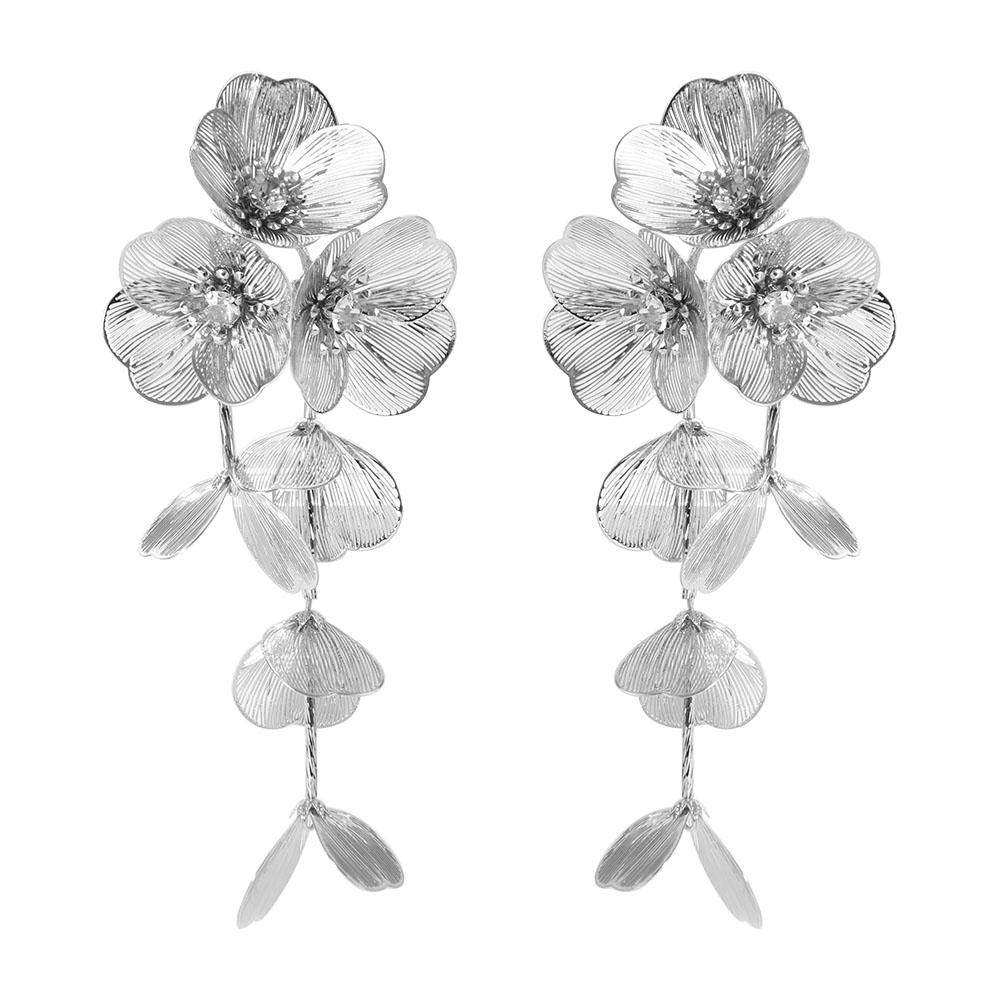 Exaggerated Big Flower Long Tassel Earrings Temperament Advanced Sense Women Earrings Metal Light Luxury Stud Earrings