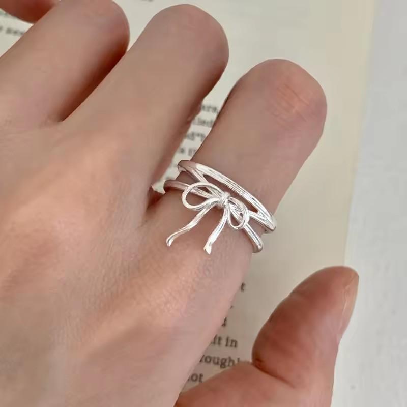 PANJBJ   CopperBowknot Ring for Women Love Heart Minimalism Sweet Romantic Adjustable Jewelry Gift Dropshipping