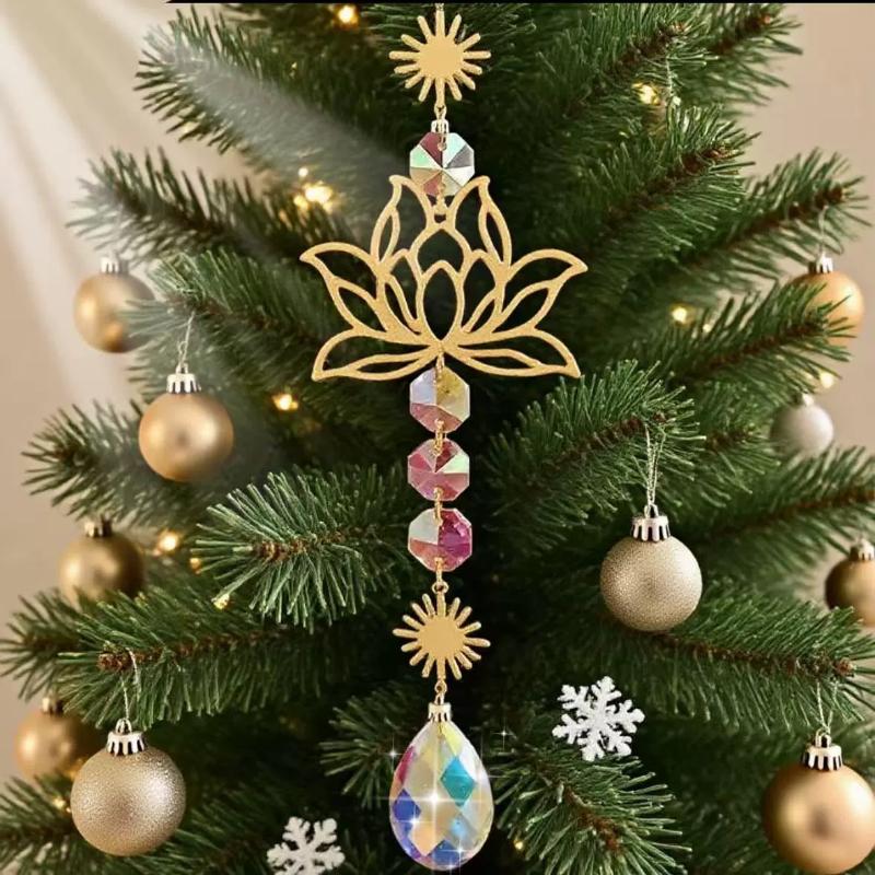 Lotus Shaped Crystal Sun Catcher Hanging Glass Rainbow Prism for Outdoor Garden Window Home Decor Housewarming Gift