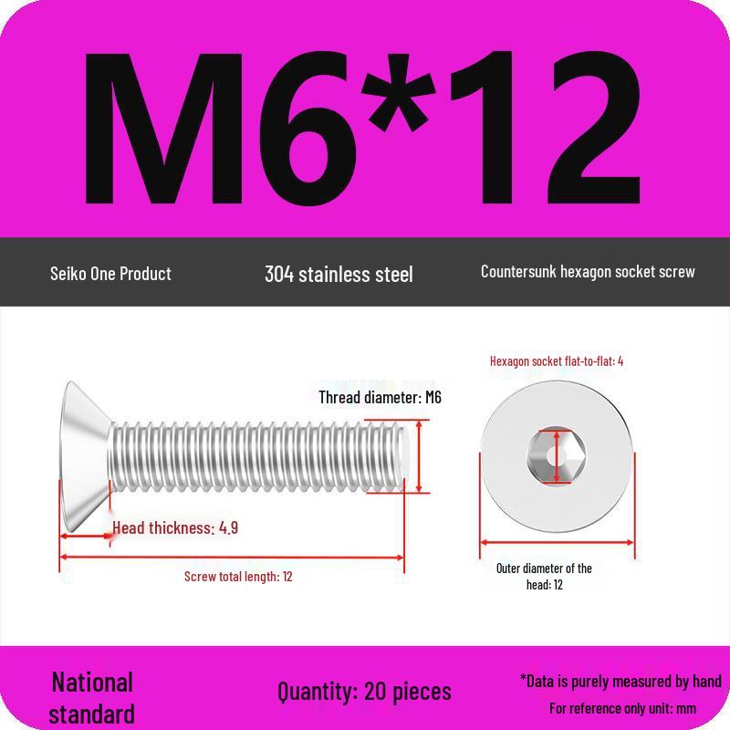 Complete Set of 304 Stainless Steel Countersunk Hex Socket Cap Screws, Flat Head Bolts, and Machine Screws (M2-M10)