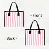 Pink White Striped Large Tote Bag Casual Daily Shoulder Bag for Shopping Travel