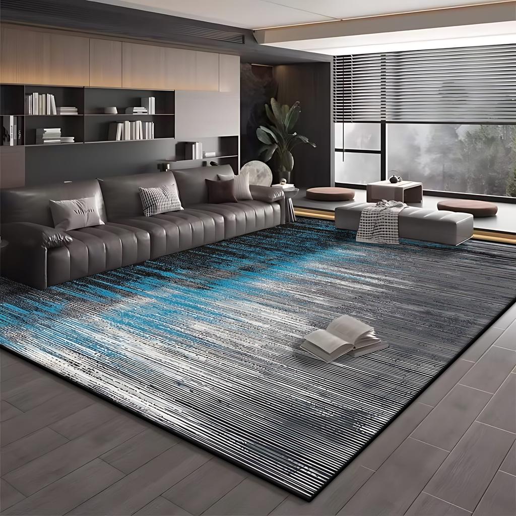 Moderne Einfache Wohnzimmerdekoration Teppich Große Fläche Weicher Lounge-Teppich Blau Schwarz Teppiche für Schlafzimmer Waschbare Rutschfeste Bodenmatte