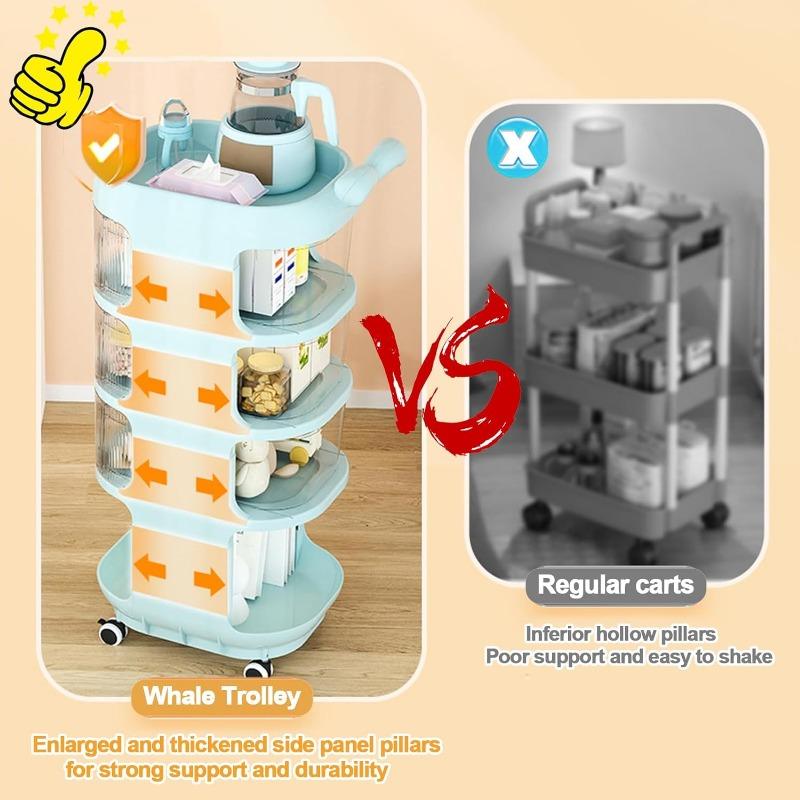 4 Tier Portable Baby Changing Table Trolley Storage Organizer with Wheels Mobile Nursery Organizer Cart for Newborn Essentials