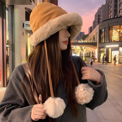 Plush Fisherman Hat for Women In Autumn and Winter Thickened Hat To Keep Warm  Big Head Circumference  Face Small Ear Protection Plush Hat