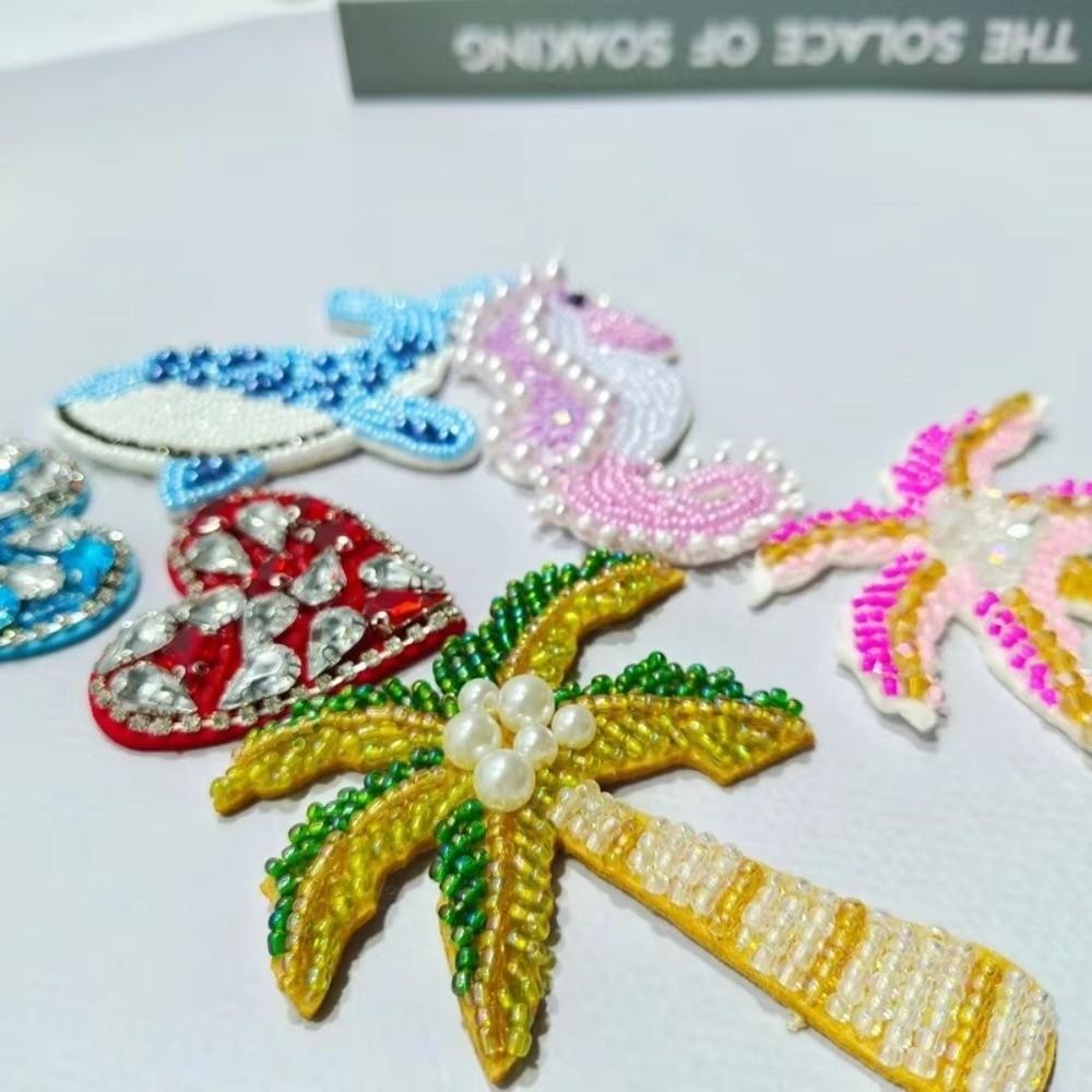 Dolphins Rhinestone Patches Beaded Crystal Handmade Craft 3D Beaded Patches Sparkling Waterproof Crystal Coconut Tree Patches