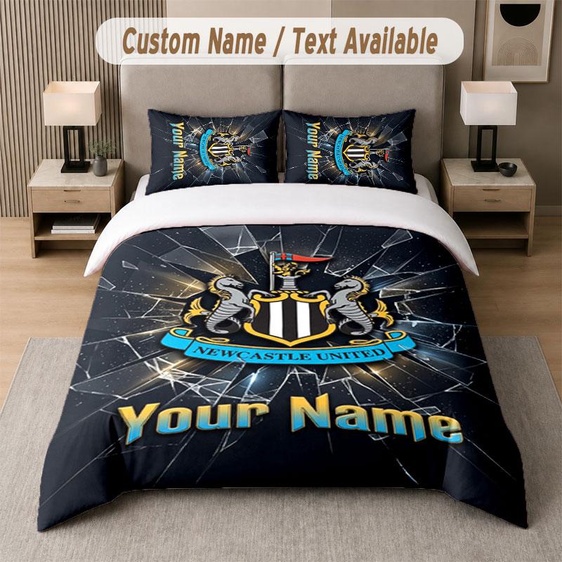 Custom Bedding Set Newcastle United FC Pattern, Print Name Text 1 Duvet Cover Plus 2 Pillowcases Home Textile