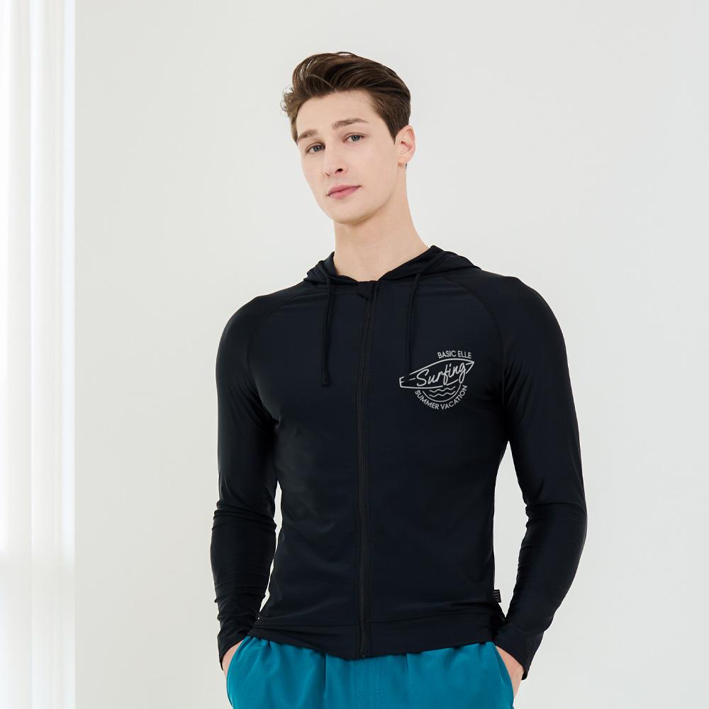 Beijigelleu Adult Semi-Overfit Zip-Up Unisex Essential Long Sleeve Rash Guard Black & White Bem-X919