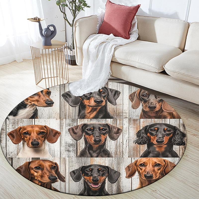 Dachshund Collage Round Area Rug,Carpet Rug for Living Room Bedroom Sofa Playroom Decor,Non-slip Floor Mat