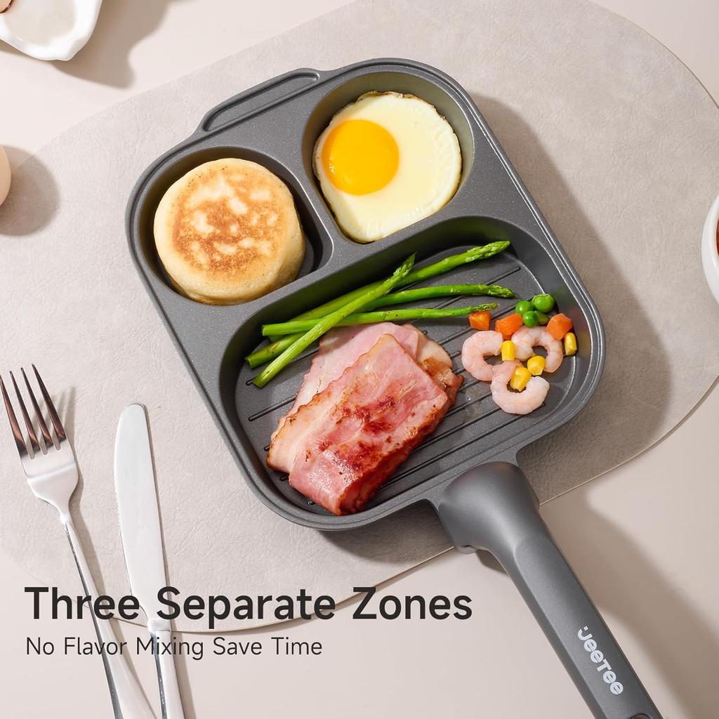 Titanium Nonstick Egg Frying Pan,3-in-1 Divided Breakfast Omelette Egg Pan, for Pancake, Bacon,Healthy