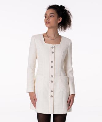 Make A Toast Tweed Square Neck Lace Dress Mbcfop001Wh