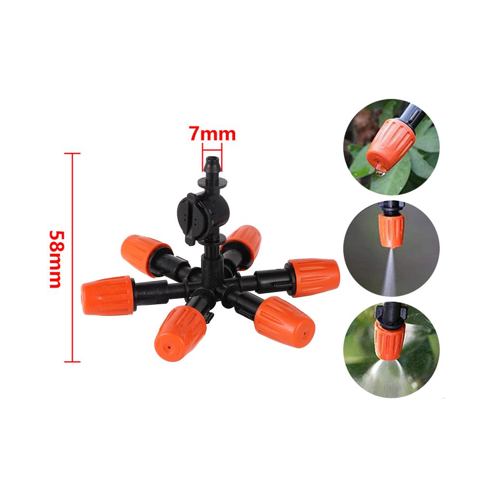 Orange Adjustable Atomizing Nozzle Kit 4/5/6/7-Heads Micro-Sprayer 4/7mm Hose Ground Rod Anti-drip Device Micro-Sprinkler 10Sets