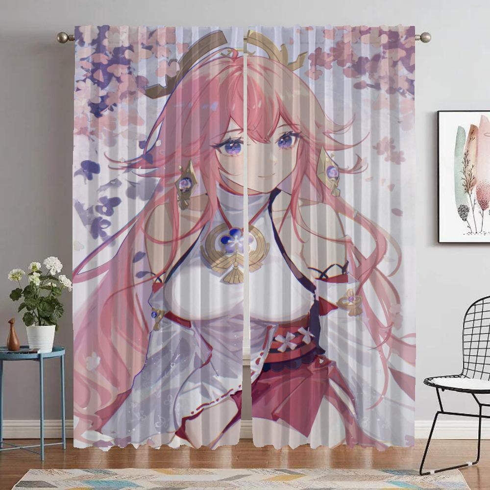 Blackout Curtains for Living Room Curtain Genshin Impact Tulle for Bedroom Halloween Decoration Partition Curtains 2 Pieces Home