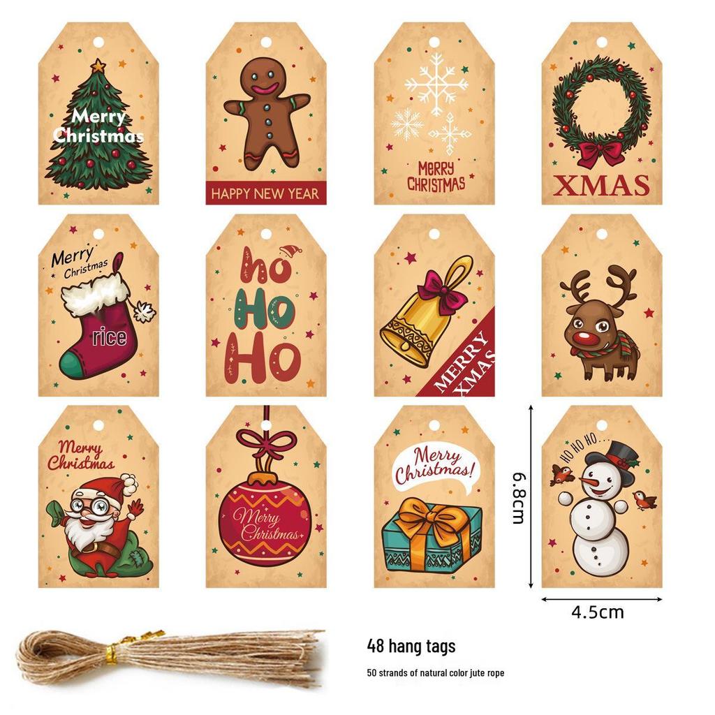 Retro Cute Christmas Kraft Gift Tags - Small Hang Tags for Gift Boxes