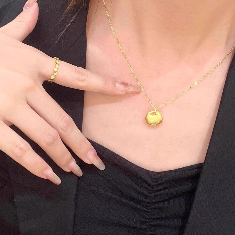 Ping An Lock Lucky Bag Pendant Necklace Female Simple Fashion High Sense Clavicle Chain Small Fat Fu Matte Fu Character Neck Chain Tide