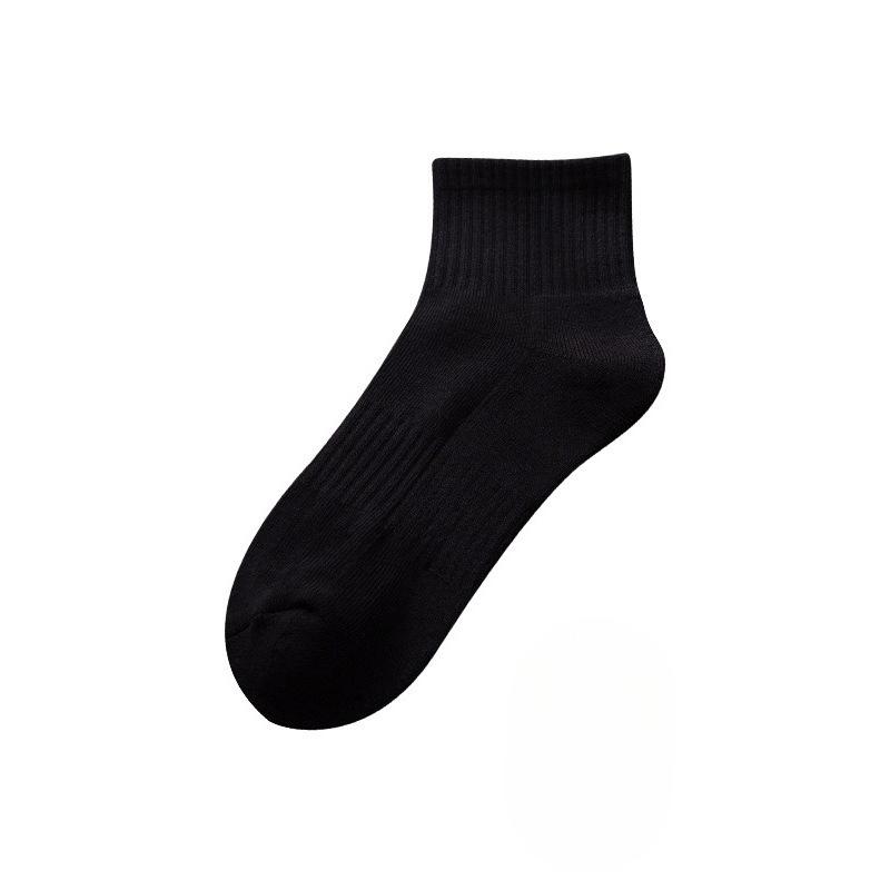 Summer Mid-calf Socks, Breathable Sports Cotton Socks for Men and Women, Black and White, High Rubber Band, Thickened Towel Soles