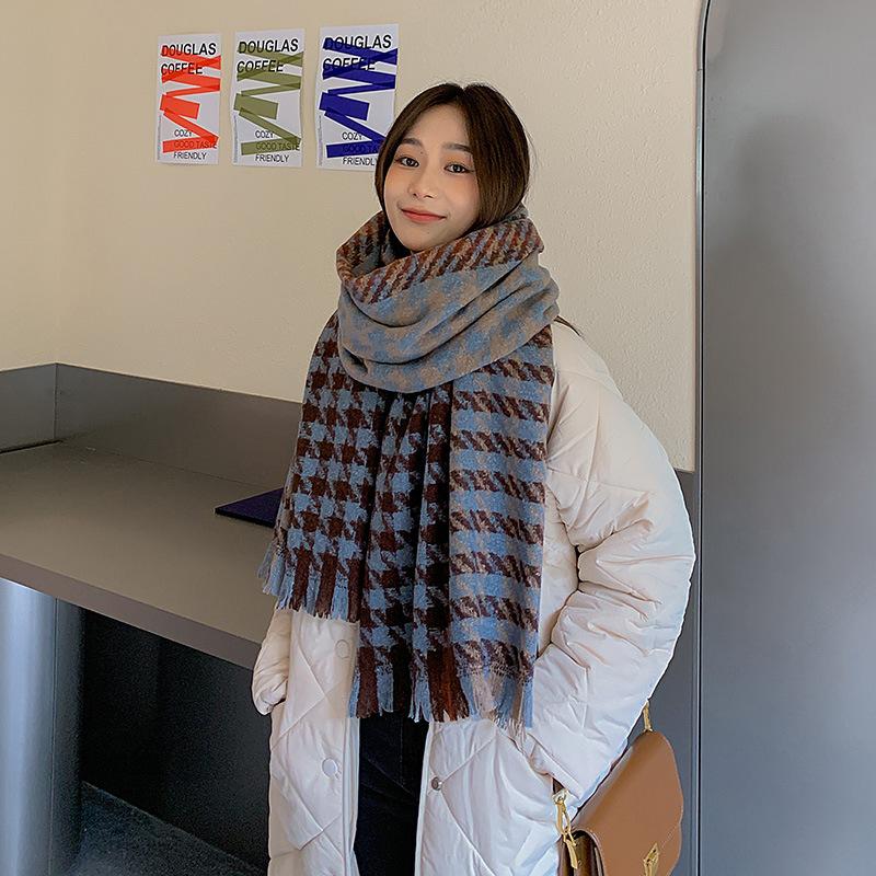 Houndstooth Plaid Ins Scarf Women's Autumn and Winter New Korean Version Versatile Student Shawl Warm Scarf Men's Trend
