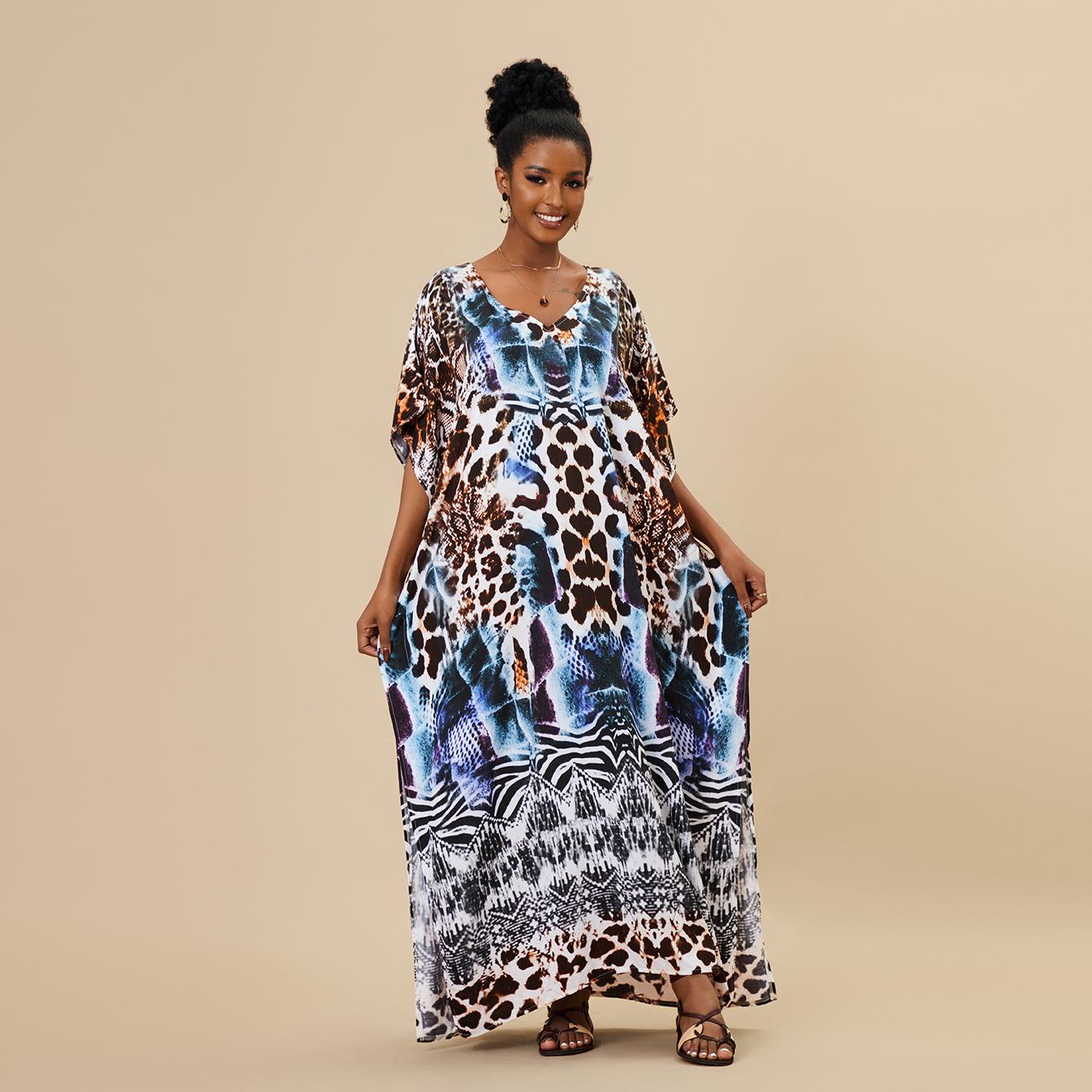 

2023 Европейское и американское свободное длинное пляжное платье-накидка из вискозы с принтом по расположению One Size