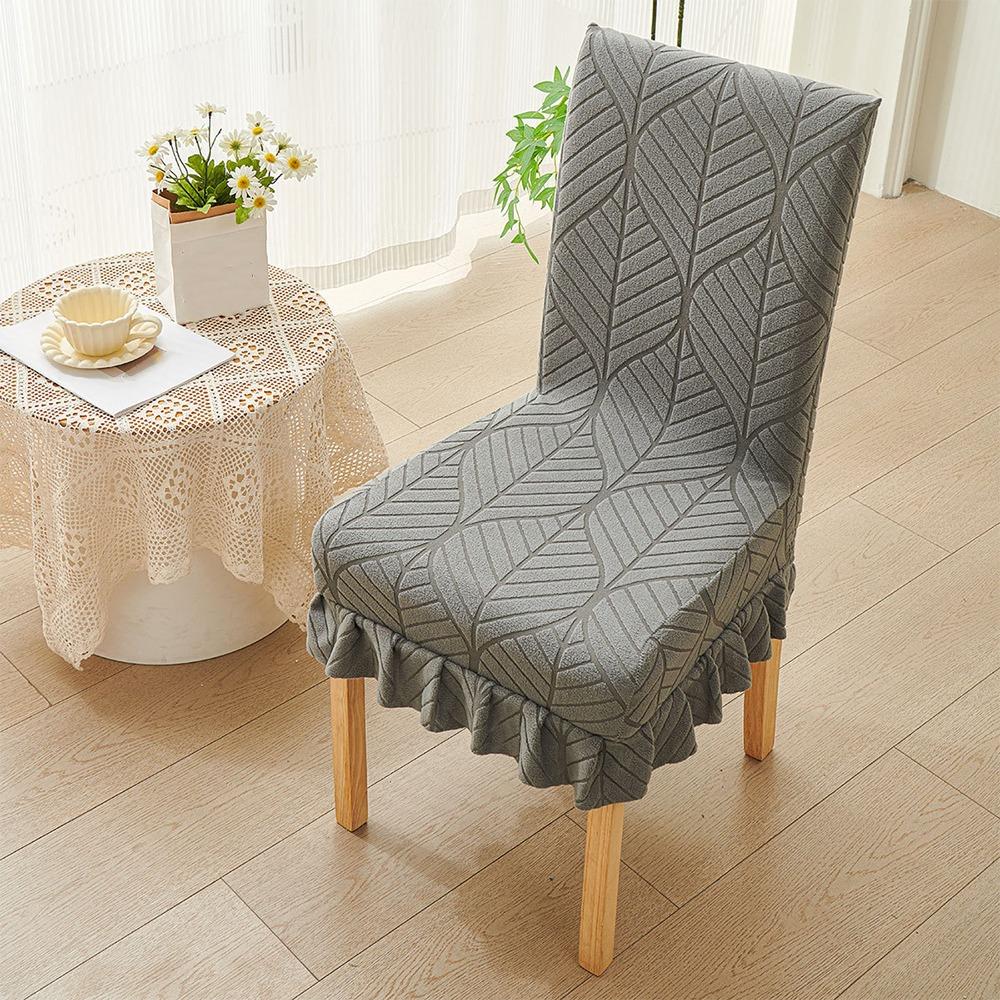 

Skirt Edge Jacquard Dining Chair Cover Anti-slip Chair Protectors Universal Chair Slipcover Office темно-сірий колір