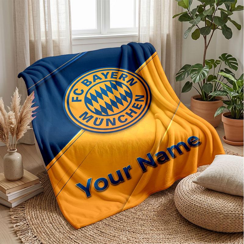 Bayern Munich Custom Name Text Flannel Blanket Soccer Logo Personalized Fleece Throw Blanket Special Gift For Sofa Bedroom Home