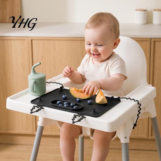 Toddler Placemats Silicone Baby Placemat with Suction Cup, Toddlers Eating Food Mat Multi-functional Mats Anti-fall Rope, Foldable Activity