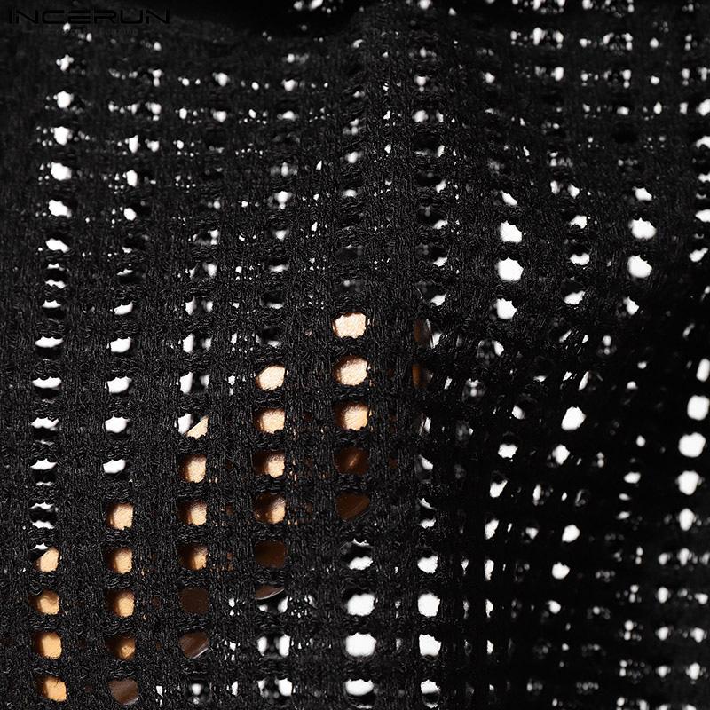 INCERUN Men V Neck Short Sleeve Hollow Out Front Cross Bandage Beach T-shirts