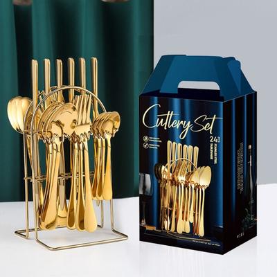 Set de Couverts à Steak Vintage 24 Pièces Poignée Épaisse Antidérapante Acier Inoxydable Couverts Bords Lisses Poli Miroir