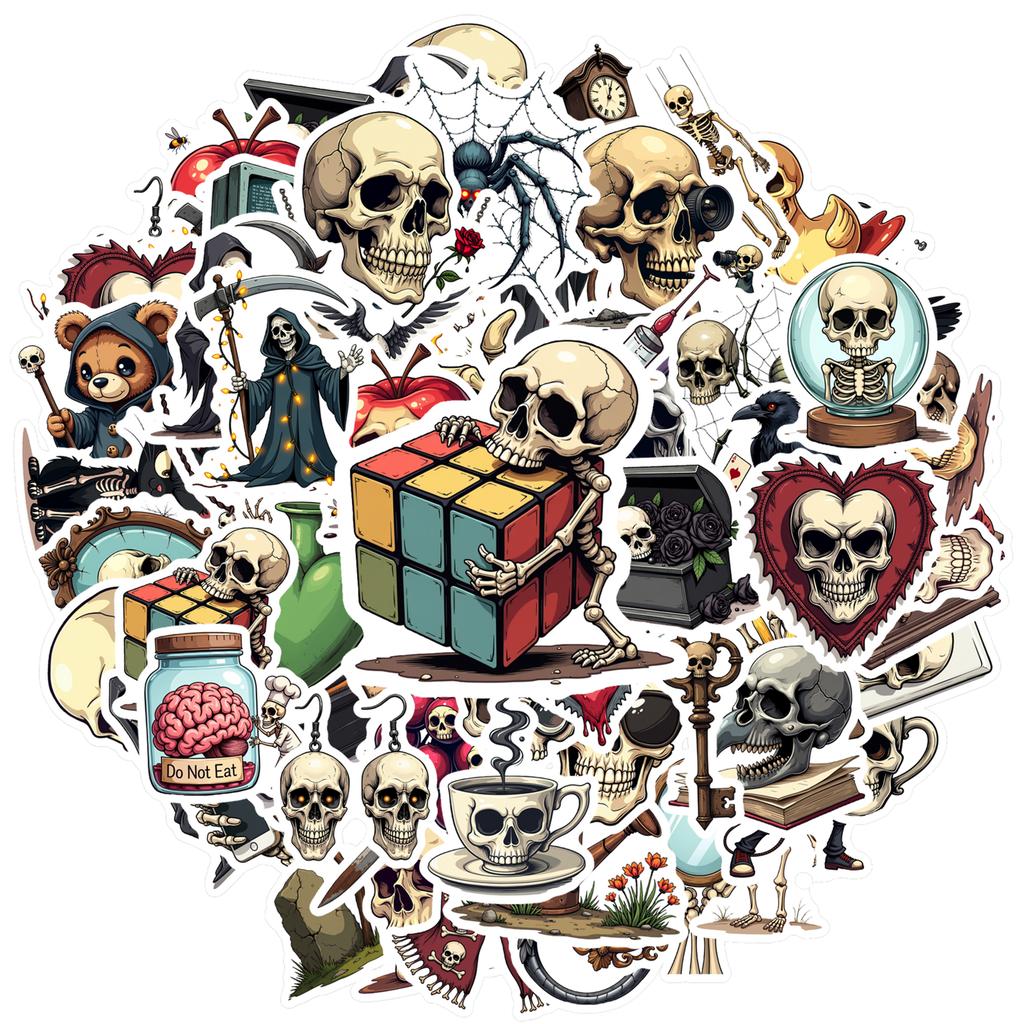 35-100pcs Gothic Skull Stickers Packs Waterproof Diy Skateboard Luggage Laptop Guitar Cool Sticker Decor Gift