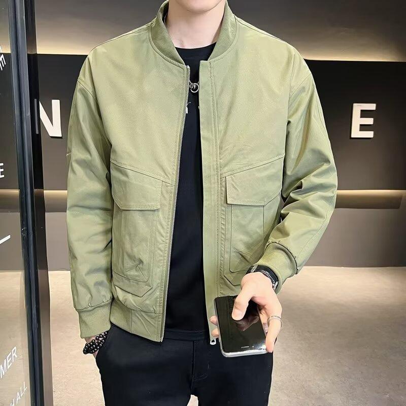 

Men s Trendy Baseball Collar Jacket - Plain Color, Casual & Versatile Zipper Outerwear 2XL [145-155 kg] армія зелений колір