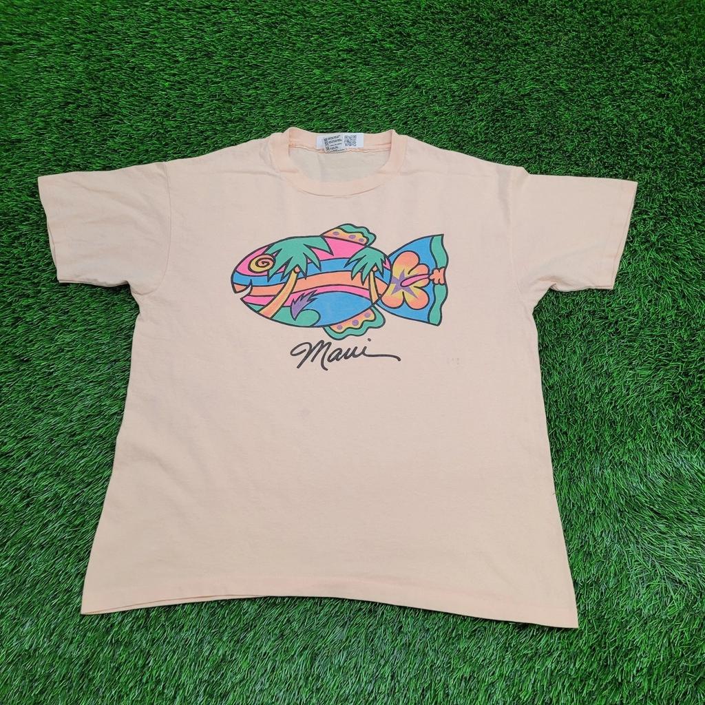 Vintage 90s Colorful Fish Shirt Womens XL 23x26 Maui Hawaii
