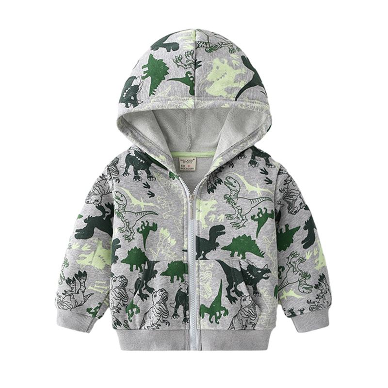 1-6 Years Kids Dinosaur Printed Hooded Coat Zipper Jacket