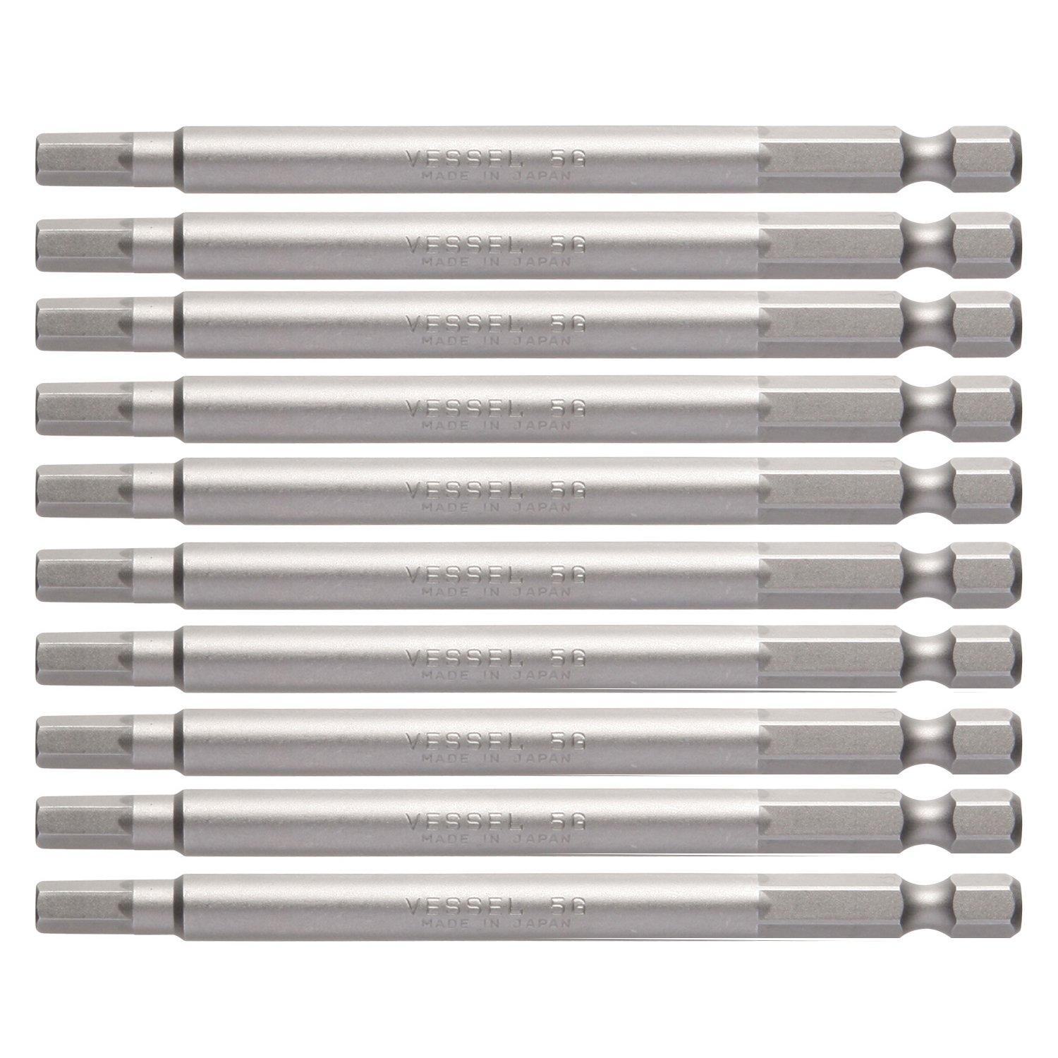 

VESSEL Hex 5 x for Hex Socket Bolts and Set of G B35 ZP Bits, 100mm, Screws, 10, Hardness (High Hardness),