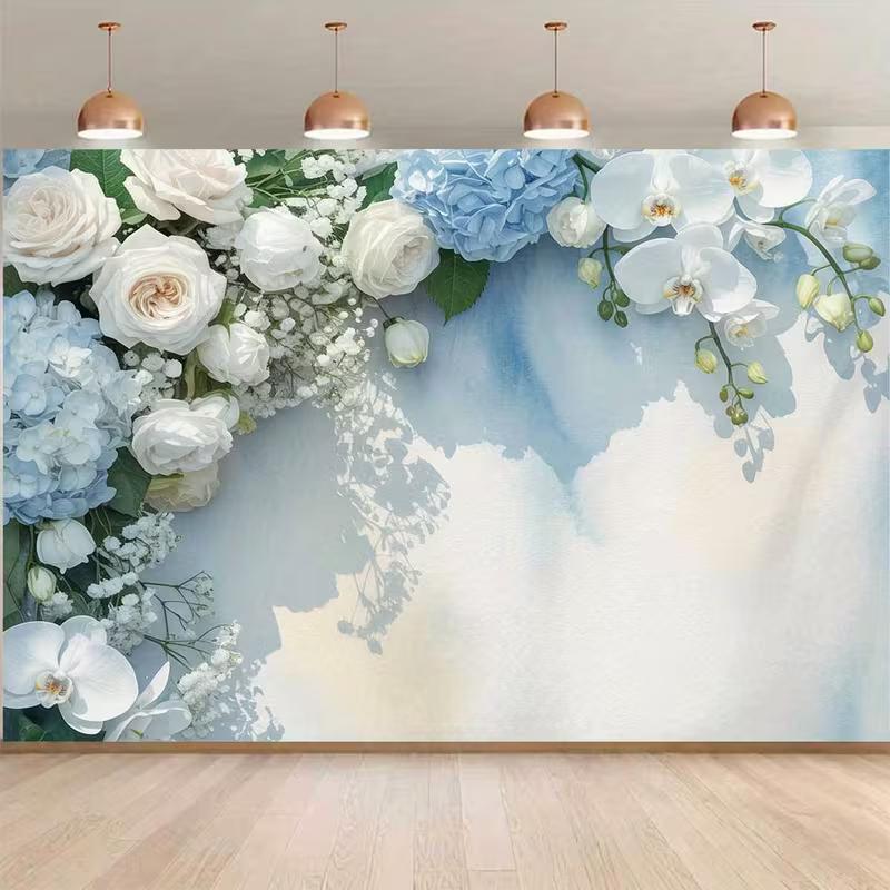 2D Soft Blue Floral Backdrop Wedding Ceremony Photography Background