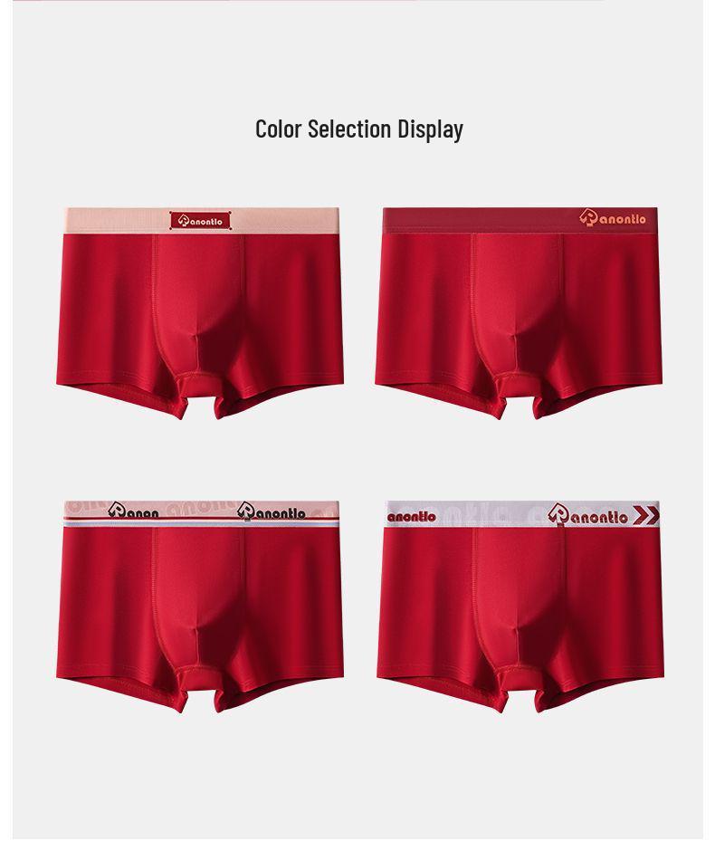Wine Red Pure Cotton Men's Boxer Briefs - Year of the Rat Wedding Style for Teens