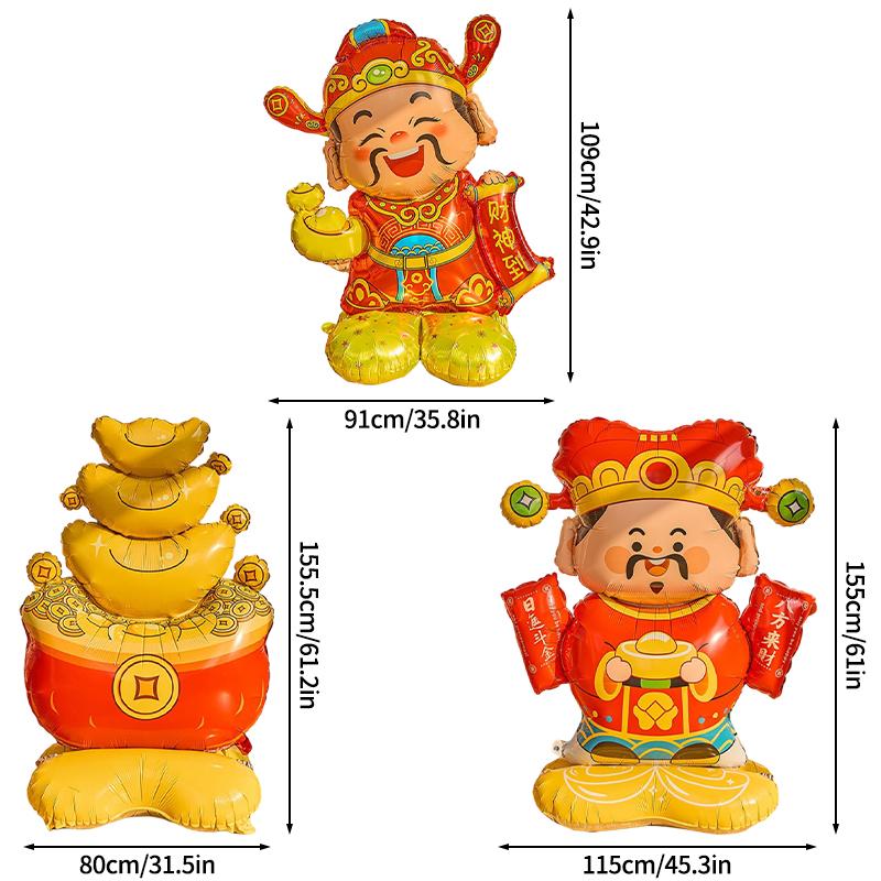 2026 Chinese New Year Decoration God of Wealth Balloon Lunar Year Aluminum Film Standing Balloons Spring Festival Balloon Decor
