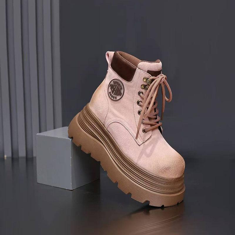 

Ханью кожаные мартинсы на толстой подошве женские новые осенне-зимние ретро британский стиль большие желтые ботинки короткие ботинки универсальные ботинки на шнуровке 39 розовый