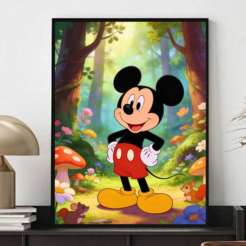 Disney Mickey Mouse forest flower scenery oil painting handmade painting art kit mosaic diy home decoration gift