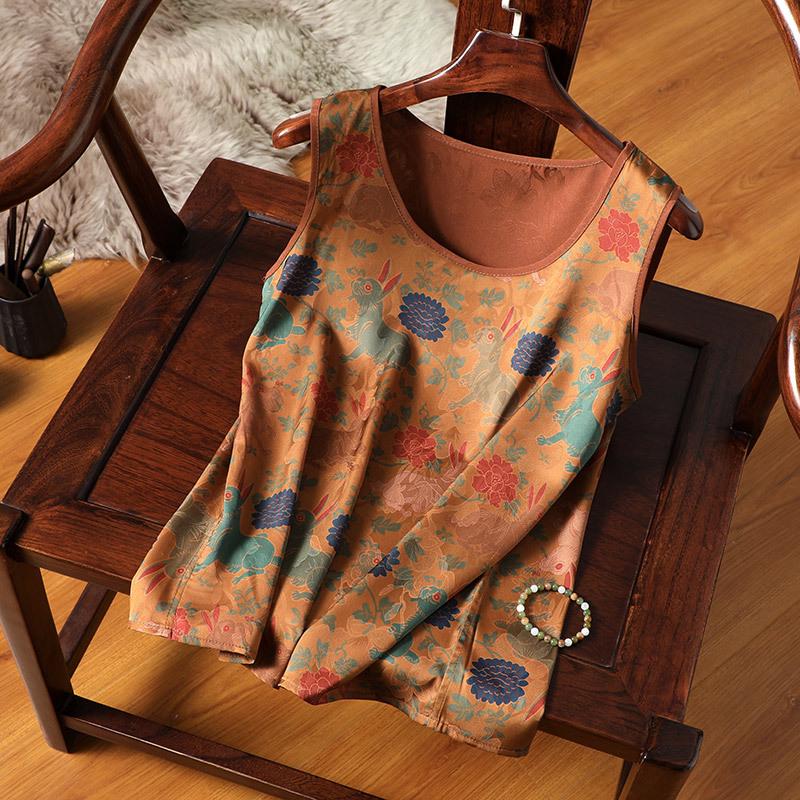 

Женская летняя майка с широкими бретелями в китайском стиле – Круглый вырез, Приталенный силуэт, Стильная L 50-55kg