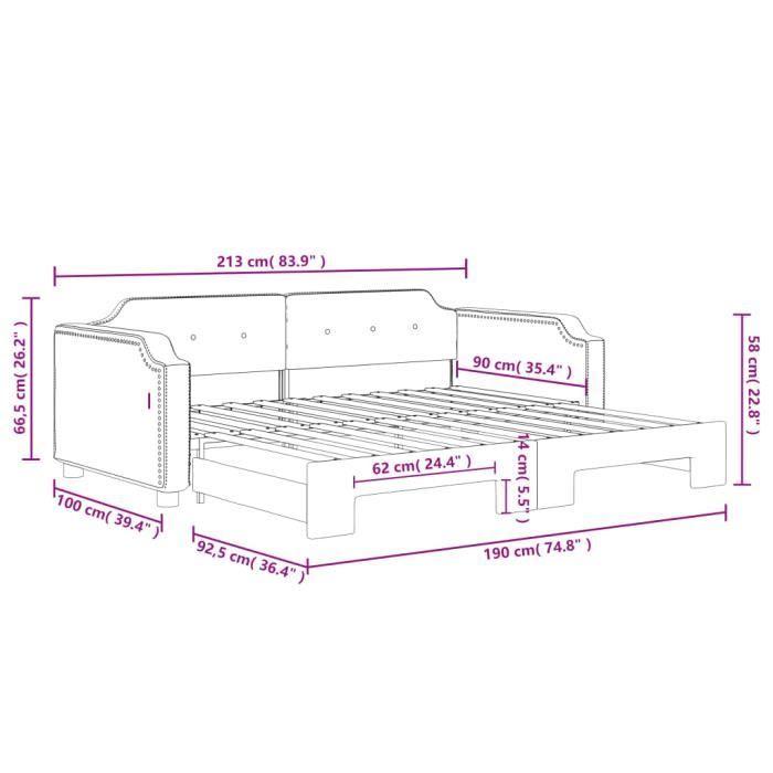 VidaXL Daybed with Pull-out Bed Dark Grey 90x190 Cm Fabric 3197645