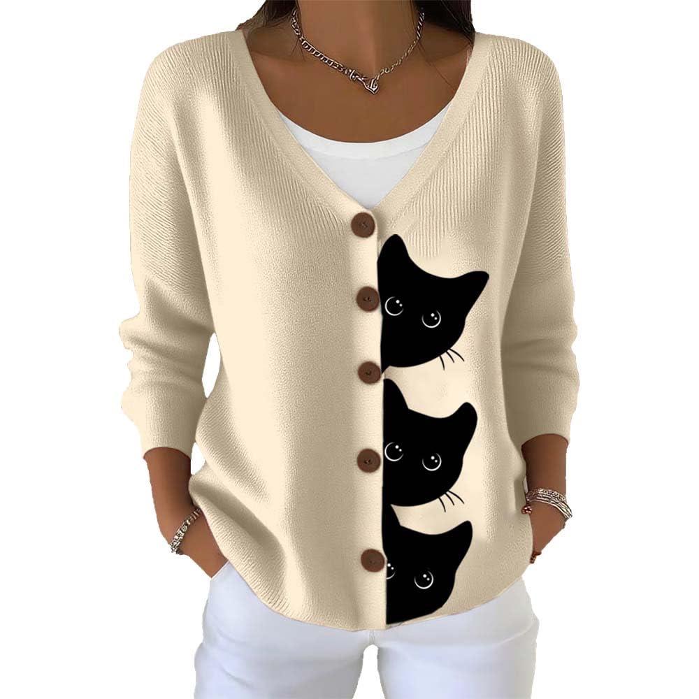 V-Neck 5-Button Printed Cardigan Sweater
