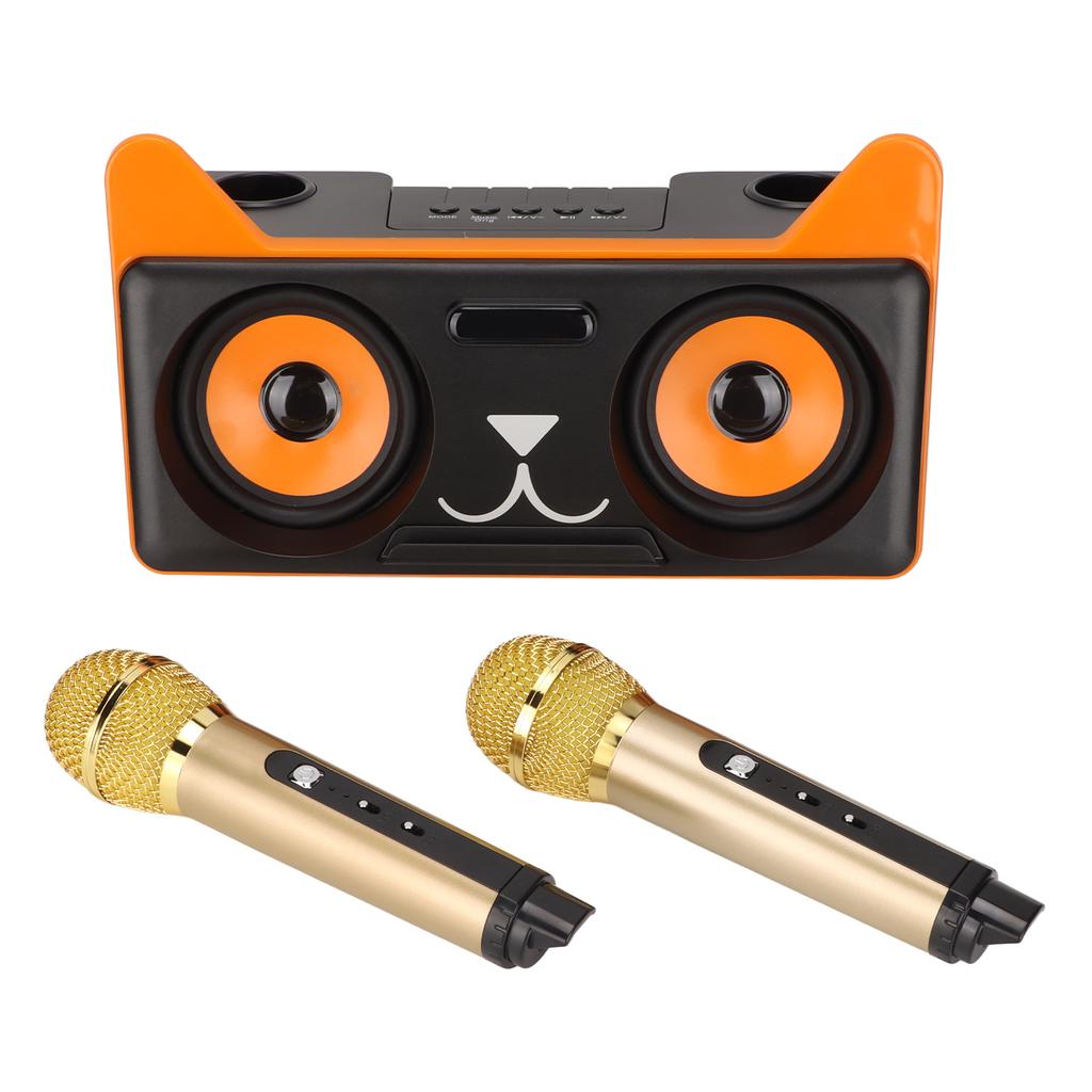Karaoke Speaker HIFI Portable Cute Desk Speaker with 2 Wireless Microphone for Family KTV