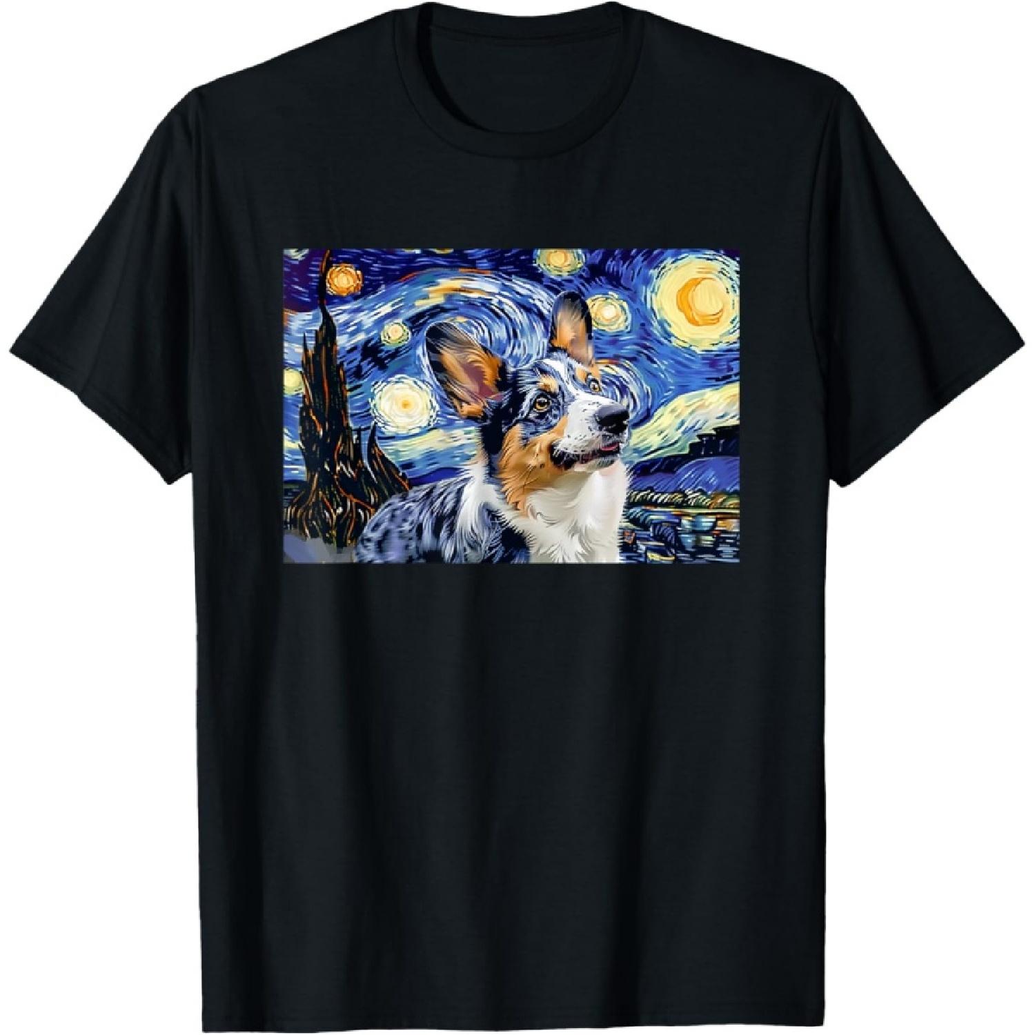 Starry Night Blue Merle Corgi Lover T-Shirt S