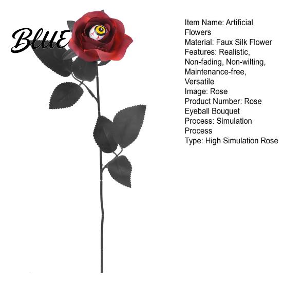 Long-lasting Artificial Roses Halloween Flowers with Eyeball Fake Bouquet Roses Realistic Plants Stems for Vase Arrangements Table Decorations Silk