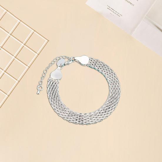 Women Bracelet Adjustable Braided Hollow Out Silver Color Polished Wide Couple Bangle Daily