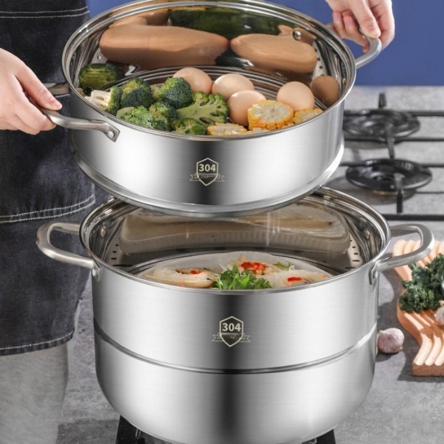 New Product 304 Stainless Steel Steamer Pot Soup Set Stainless Steel Cooker Cooking Soup Pot Steamer Pot