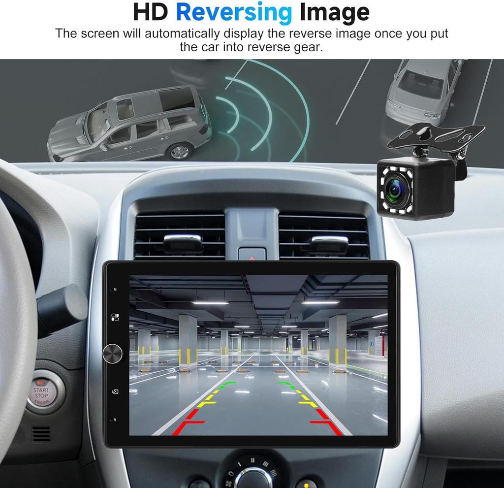 10.4' Car Stereo with Wireless CarPlay, Android Auto, Rotating Touch Screen, Bluetooth, FM, USB, TF, Backup Camera