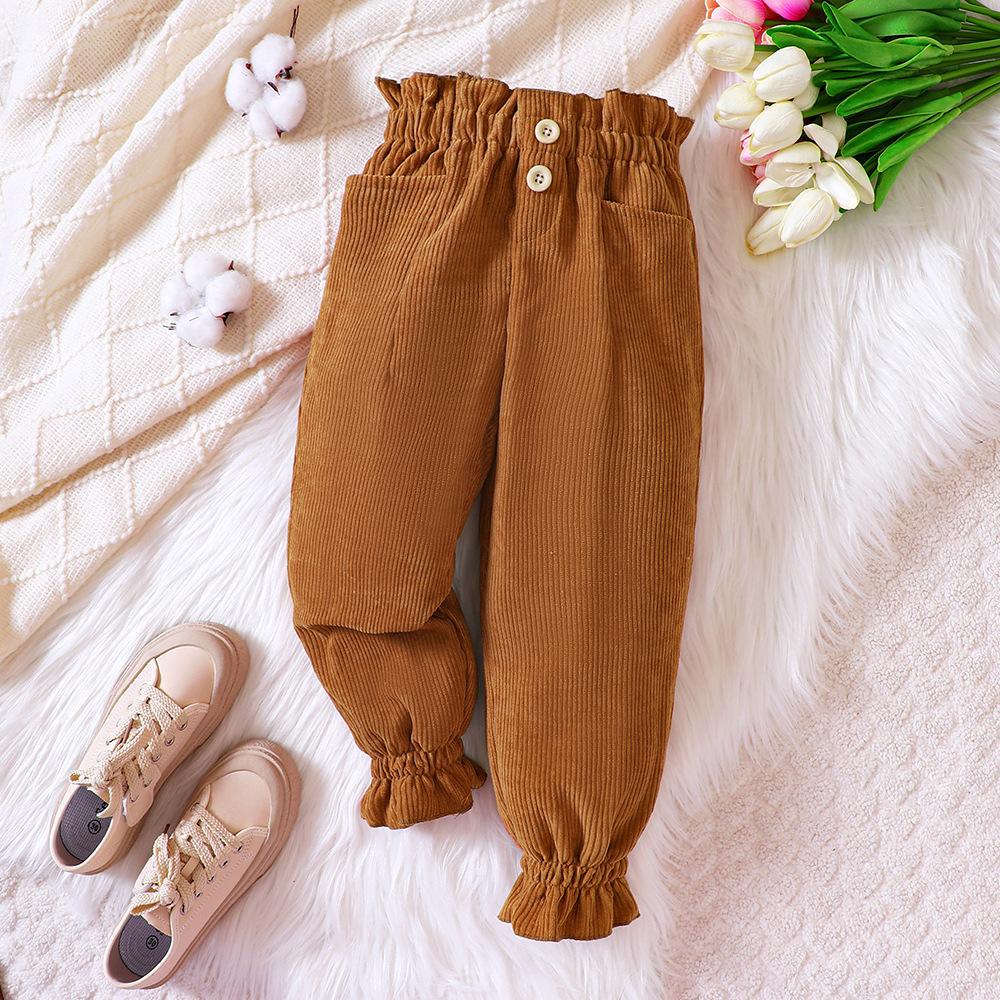 

Детская одежда Новые осенне-зимние однотонные вельветовые брюки-джоггеры для девочек 150cm коричневый