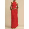 Set gonna lunga estiva con gilet in pizzo pieghettato e collo appeso senza schienale