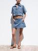 Women's Summer V-Neck Short Sleeve Top & High-Waisted Denim Two-Piece Set