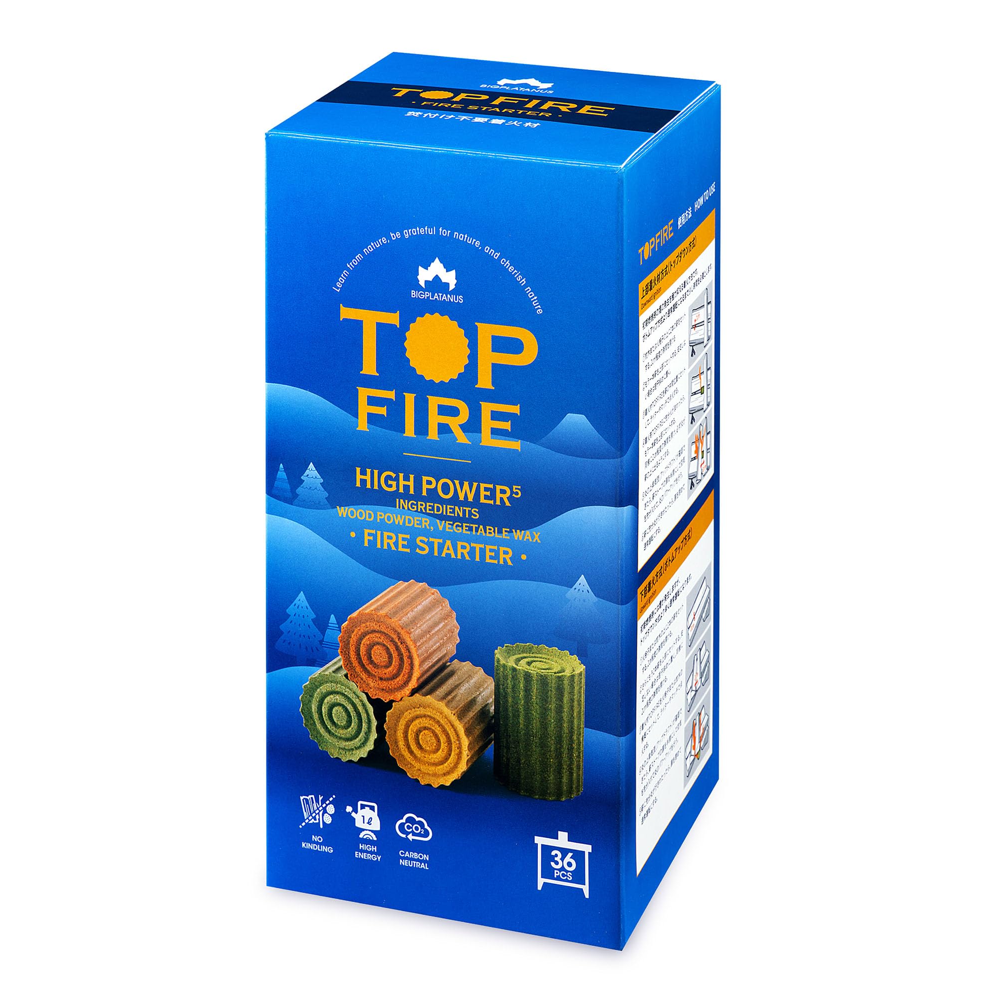 

[No Kindling Required] TOPFIRE Topfire: A revolutionary new idea! Firelighters for wood-burning stoves and fireplaces. 36 pieces. High heat output.