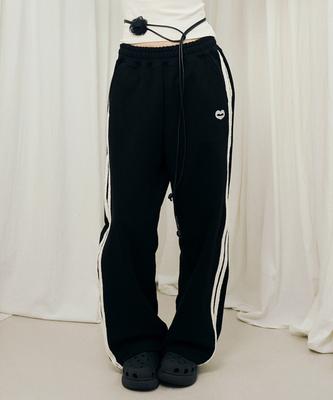 Mihebeu [Unisex] Double Line Stripe Sweatpants Black
